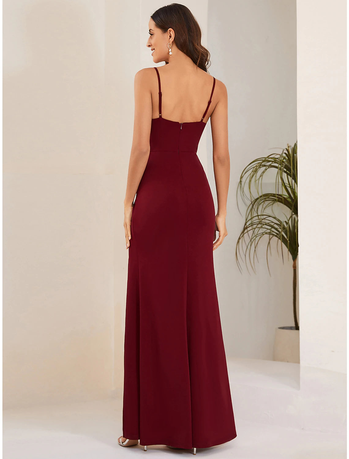 Wholesale Mermaid / Trumpet Wedding Guest Dresses Sexy Dress Formal Black Tie Floor Length Sleeveless Spaghetti Strap Stretch Fabric with Slit